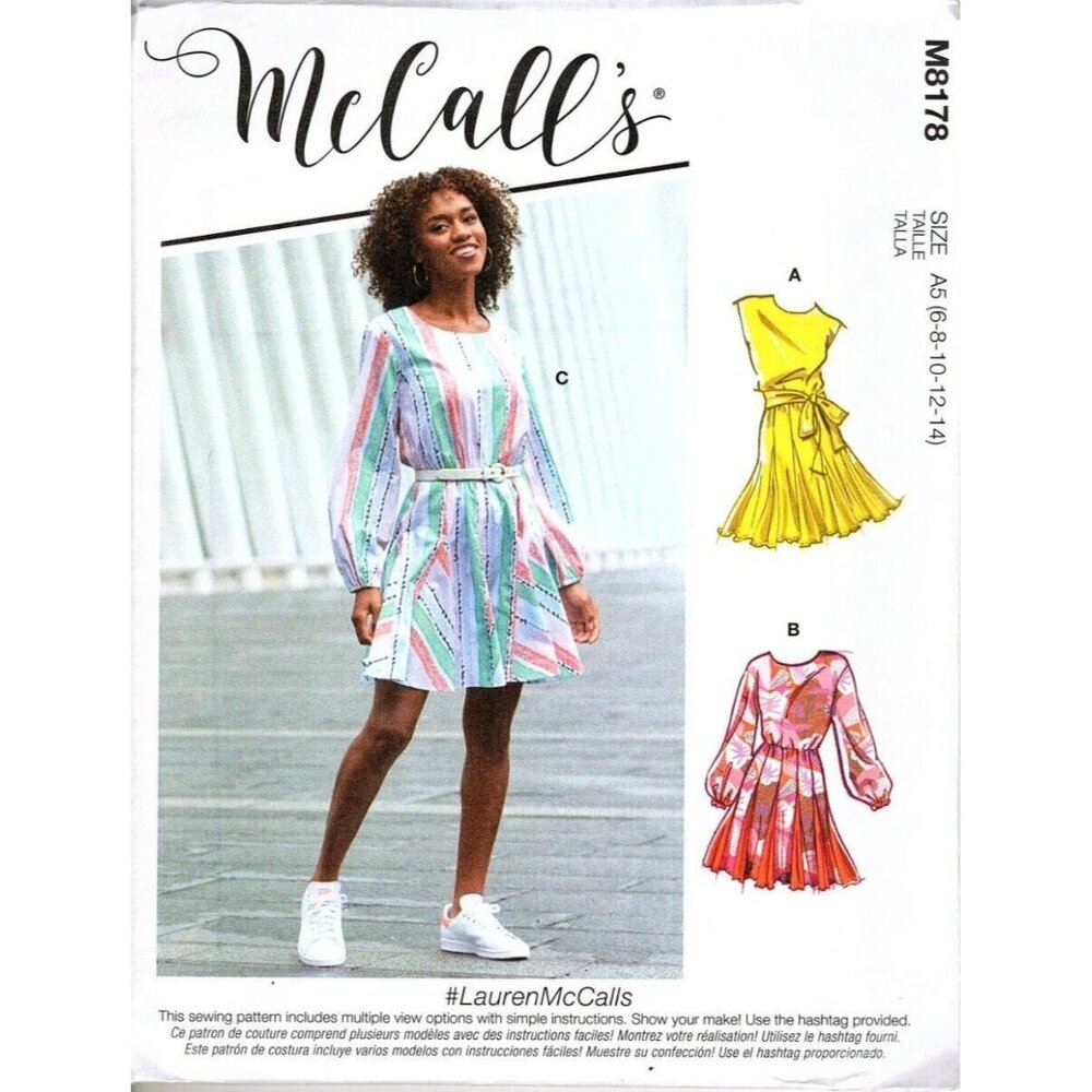 McCalls M8178 Misses 6 to 14 Pullover Dress Uncut Sewing Pattern New